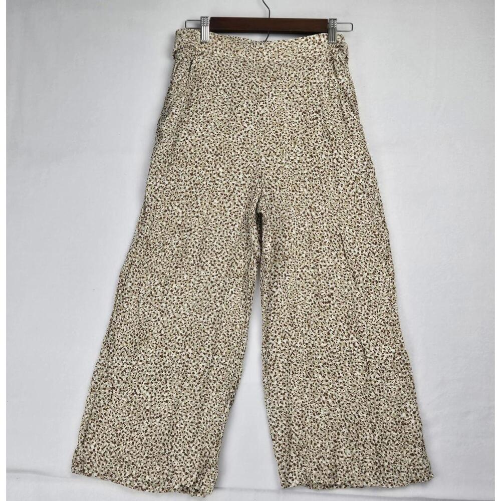 Aritzia Wilfred Faun Animal Print Wide Leg Crop Pants Tie Back Elastic Size M